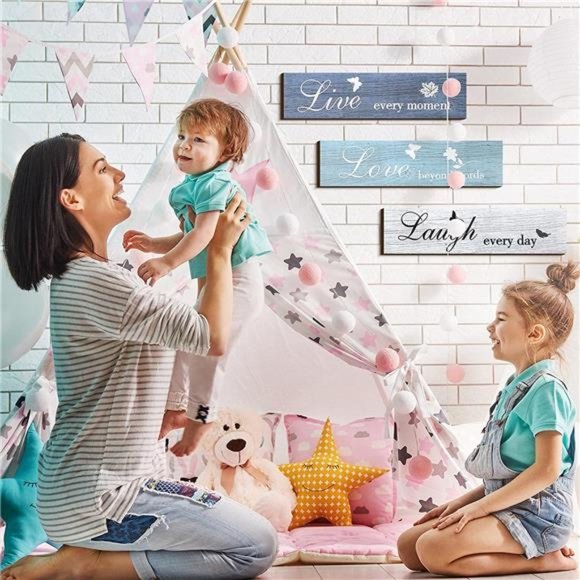 3 Pieces Rustic Wood Sign Wall Decor Live Love and Laugh Quote Sign Farmhouse - Picture 2 of 6